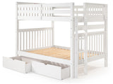 Full over Full Bunk Bed White with End Ladder and 2 Under Bed Drawers