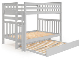 Full over Full Bunk Bed Gray with End Ladder and Full Trundle