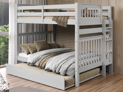 Bunk Beds Full over Full + Full Trundle, Gray