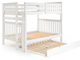 Full over Full Bunk Bed White with End Ladder and Full Trundle