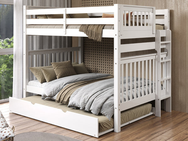 This Full over Full Bunk Bed in White with a Full Trundle will look great in your child's bedroom