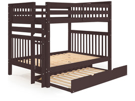 Full over Full Bunk Bed Dark Cherry with End Ladder and Twin Trundle