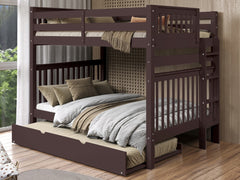 Bunk Beds Full over Full + Twin Trundle, Dark Cherry