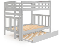 Full over Full Bunk Bed Gray with End Ladder and Twin Trundle