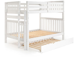 Full over Full Bunk Bed White with End Ladder and Twin Trundle