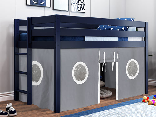 Twin Low Loft Bed, BLUE with Gray and White Tent