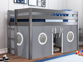 This Contemporary Low Loft Bed in Blue with a Gray & White Tent will look great in your Home