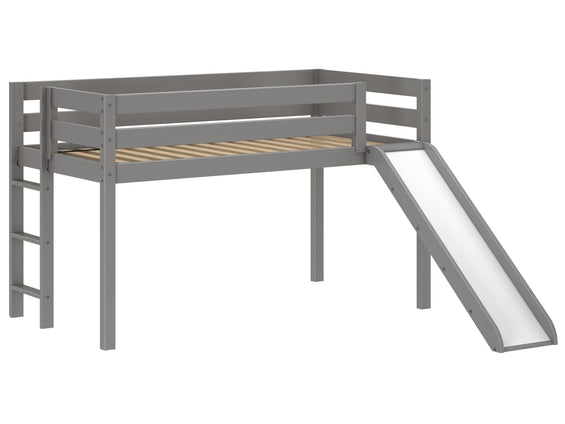 JACKPOT Twin Low Loft Bed Ladder and Slide, Gray