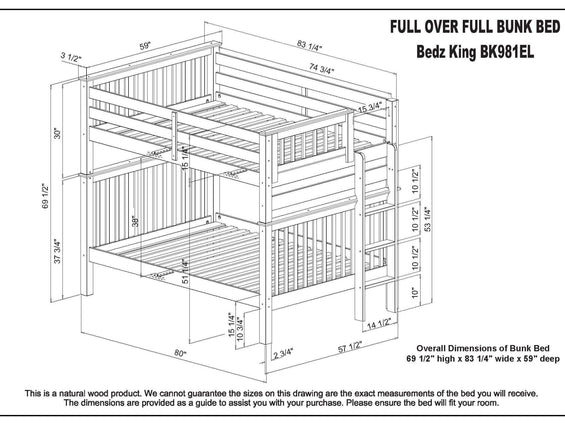 Bunk Beds Full over Full End Ladder in White