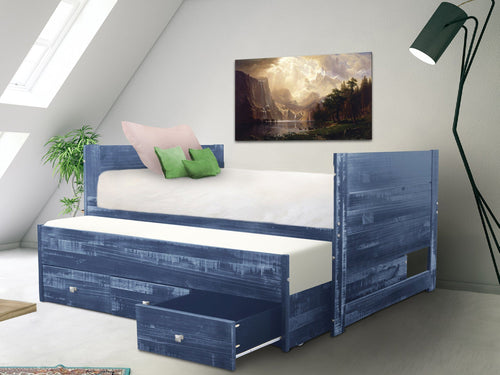 Twin Captains Bed Trundle and 3 Drawers, Weathered Blue