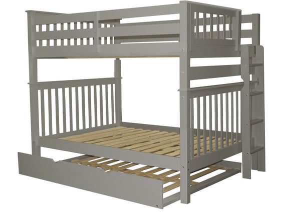 Bunk Beds Full Over Full Ladder, Full Trundle, Gray