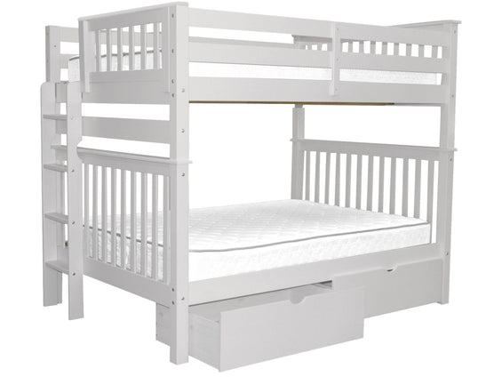 Bunk Beds Full over Full Ladder, 2 Drawers, White