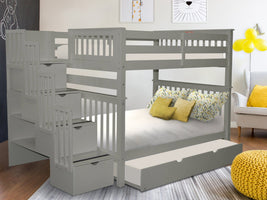 Bunk Beds Full over Full Stairway, Full Trundle, Gray