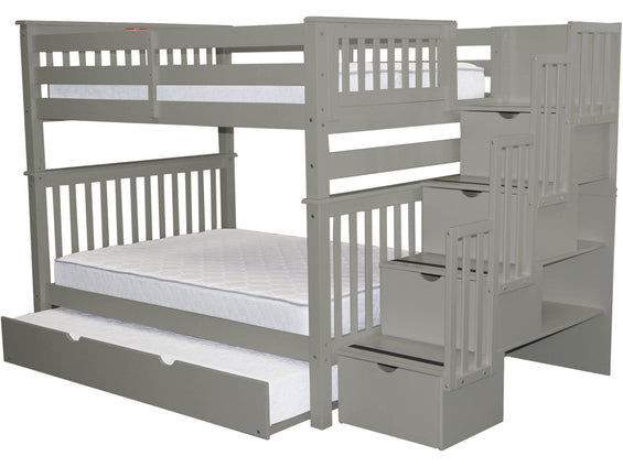 Bunk Beds Full over Full Stairway, Full Trundle, Gray