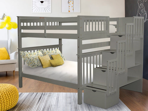 Bunk Beds Full over Full Stairway, Gray