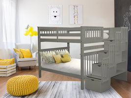 Bunk Beds Full over Full Stairway in Gray