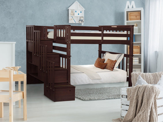 Bunk Beds Tall Twin over Twin Stairway in Dark Cherry