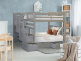 Bunk Beds Tall Twin Over Twin Stairway + 2 Drawers, Gray