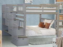 This Tall Twin over Twin Stairway Bunk Bed in Gray will look great in your Home