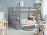 Bunk Beds Tall Twin over Twin Stairway + Trundle, Gray