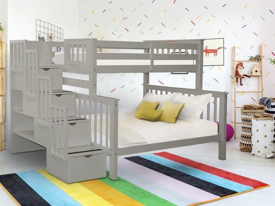 Bunk Beds Twin over Full Stairway in Gray