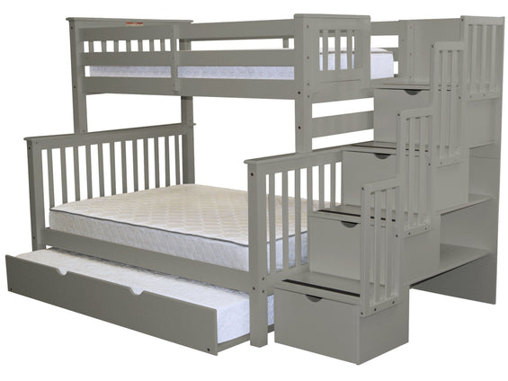 Bunk Beds Twin Over Full Stairway, Twin Trundle, Gray