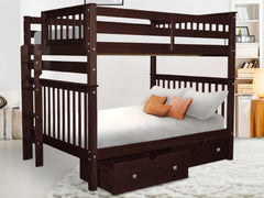 This Full over Full End Ladder Bunk Bed with 2 Under Bed Drawers in Dark Cherry will look great in your home