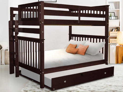 Bunk Beds Full over Full + Full Trundle, Dark Cherry