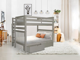 Bunk Beds Full over Full Ladder, 2 Drawers, Gray