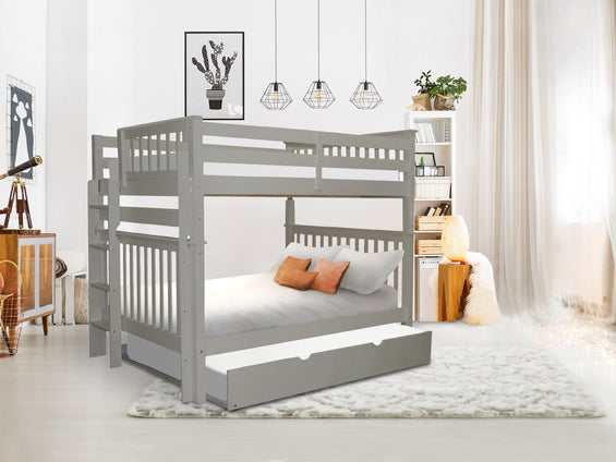 Bunk Beds Full over Full + Full Trundle in Gray
