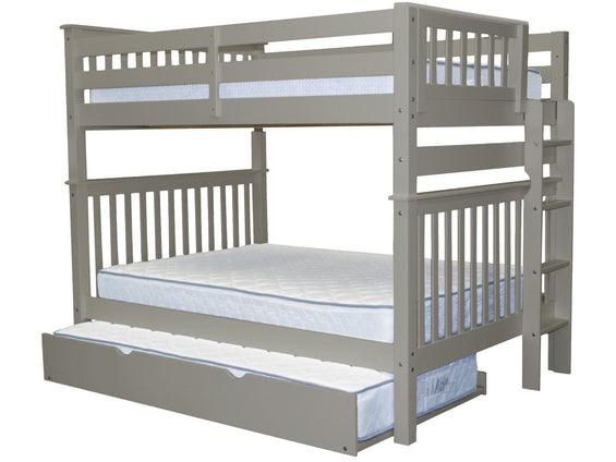 Bunk Beds Full over Full Ladder, Twin Trundle, Gray