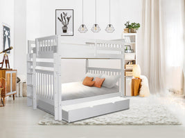 Bunk Beds Full over Full Ladder, Full Trundle, White