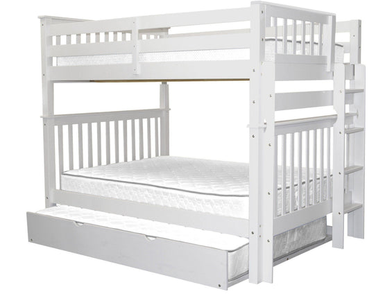 Bunk Beds Full over Full Ladder, Full Trundle, White