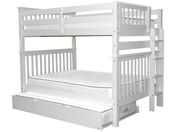 Bunk Beds Full over Full + Twin Trundle in White