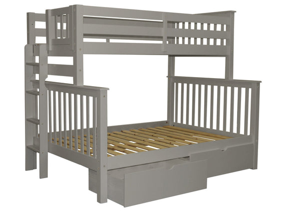 Bunk Beds Twin over Full with 2 Under Bed Drawers, Gray