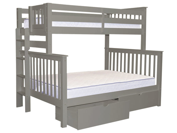 Bunk Beds Twin over Full with 2 Under Bed Drawers, Gray