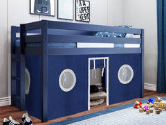 This Contemporary Low Loft Bed in Blue with a Blue & White Tent will look great in your Home