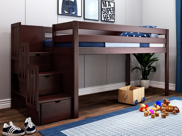 This Contemporary Low Loft Stairway Bed in Cherry will look great in your Home