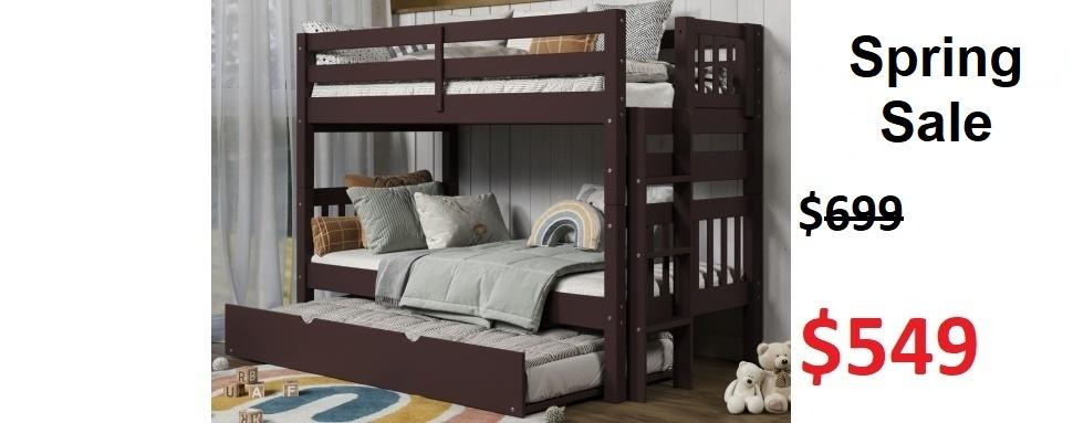 Bedz King Twin over Twin  Bunk Bed with Twin Trundle in Dark Cherry on Sale for $549 - Saves you $150