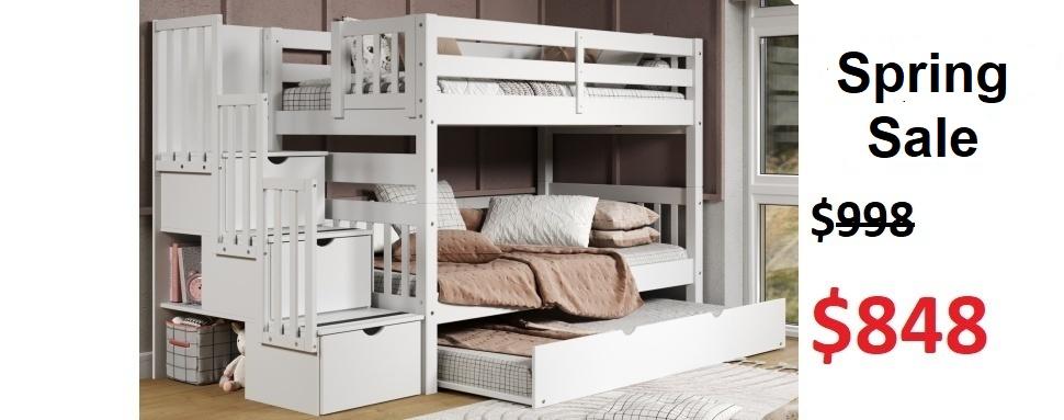 Bedz King Twin over Twin Stairway Bunk Bed with Twin Trundle on Sale for $848 - Saves you $150