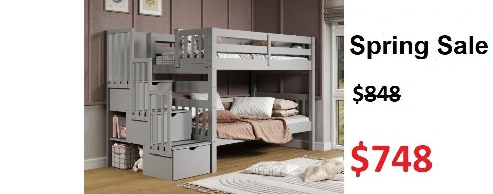 Bedz King Twin over Twin Stairway Bunk Bed in Gray on Sale for $748 - Saves you $100